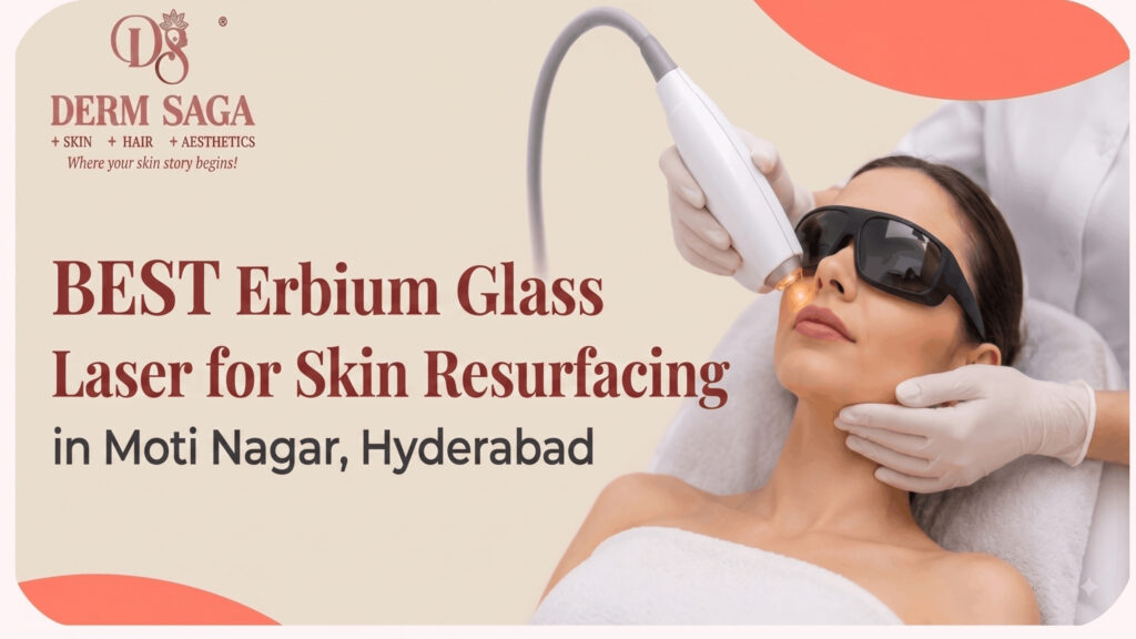 Erbium glass laser skin resurfacing treatment for acne scars and uneven skin texture at Derm Saga in Moti Nagar, Hyderabad.